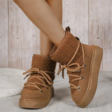 MQTIME  -  Ladies Short Tube Snow Boots Thick Bottom Low Heel Cross Strap Design Fabric Inner Warm Winter Daily Outdoor Women Ankle Boots