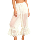 MQTIME  -  Women Ruffle Long Bloomers Y2K Sheer Ruffle Lace Patchwork Drawstring Pettipants Cropped Flare Slips Pants Streetwear