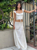 MQTIME  -  White Long Skirt Set For Women With Summer Wood Ear Straps And Suspender, Paired With A Unique Design Sense Long Skirt Set