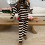 MQTIME  -  Women's Striped Suit Autmn Casual Long Sleeved Sweater Pullovers + Wide Leg Pants with Pockets Home Pajamas 2 Piece Sleepwear