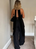  MQTIME  -  Elegant Black Satin Halter Vests For Women 2026 New Scarf Neck Backless Sleeveless Tank Female High Street Chic Lady Party Tops