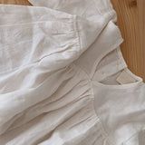 MQTIME  -  Girls Sweet Bubble Sleeve Linen Dress 2025 Spring New Baby Girl Retro Cotton Linen V-Neck Loose Princess Dresses Kids Clothes