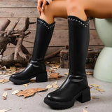  MQTIME  -  Retro Brown Thick Bottom Long Riding Boots Women Winter Comfort Platform Thick Heel Western Cowboy Boots Knee High Booties