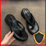 MQTIME  -  Women's Thi Heel Sandals Summer Korean Sle Beach Slippers Anti-Slip Holiday Crossbody Flat Bot PU Leather