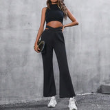 MQTIME  -  Fashion Women's Simple Slim Sports Hollow Out Waist Flared Pant Female Clothes Temperament Commuting Women Casual Trousers YSQ44