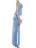 MQTIME  -  Puss Camis Maxi Dresses Women Mesh Patchwork Summer Sexy Chest Wrapping Sleeveless Beach Vacation Clubwear Long Bodycon
