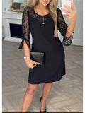 MQTIME  -  New Fashion Lace Spliced Bell Sleeve Dress for Women Summer Elegant Casual Black Holiday Party Casual Dresses Robe Femme