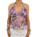 MQTIME  -  Summer Sexy Sequin Embroidery Glitter Tops Women V Neck See Through Sleeveless Backless Tops Female Lady Solid Party Streetwears