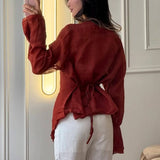  MQTIME  -  Spring/Summer New Lace Solid Color Irregular Versatile Casual Long Sleeve Shirt for Women