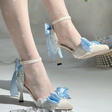 MQTIME  -  White Blue High Heels for Women Party Shoes Wedding Heels Y2K Shoes Bow Pearl Shoes for Women Elegant Women's Heeled Shoes
