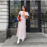 MQTIME  -  Floral Ruffles Patchwork Maxi Dress Women Summer V-neck Puff Sleeve High Waist Fashion Robes Lady Elegant Prty Long Drsss 2025