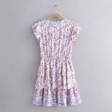 MQTIME  -  Boho Dress Summer Printing Viscose Mini Dress A-line Short-sleeved Hippie Vestidos Mujer Chic Holiday Dresses