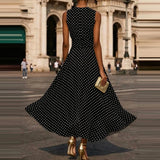 MQTIME  -  Spring Fashion Polka Dost Print A-Line Long Dress Women Elegant O Neck High Waist Evening Dress Summer Sleeveless Bohemian Dress