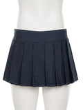 MQTIME  -  Primary Color Knitted Strap Tube Top Low Waist Short Pleated Skirt Fashion Personality Spice Girl Casual Suit