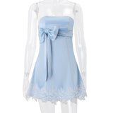  MQTIME  -  Sexy Sweet Summer Solid Lace Patchwork Slash Neck Sleeveless Dresses