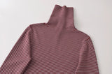 MQTIME  -  Vintage Women Striped Knitted Shirt Slim Buttons Pullovers Sweater Lady Top Spring Autumn Female Long Sleeve Knit T-Shirt