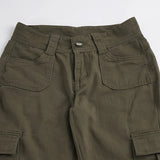 MQTIME  -  Vintage Low Rise Cargo Flare Pants Multi Pocket Streetwear Trousers