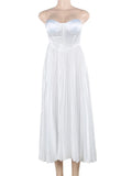Mqtime White Bandage Off-Shoulder Maxi Dress For Women Pleated Elegant Backless Lace-Up High Waist Dress Women's Party Dress 2024