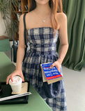 MQTIME  -  Vintage Plaid Dress Women Sexy A Line Midi Dresses Korean Split Slash Neck Slim Sundress Vestidos