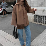 MQTIME  -  Fashion Temperament Solid Color Snood Collar Long Sleeve Woolen Short Coat Women's 2025 Winter New Wholesale