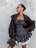 MQTIME  -  Summer Vintage Lace Print Dress Sexy High Waist Mini A Line Dresses For Woman Elegant Street Chic Puff Sleeve Holiday Dress