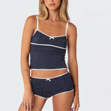 MQTIME  -  Women Pajamas Sets Sleeveless Camisole+Shorts Two Pieces Suits Sexy Sleepwear Casual Home Clothes Female Dot Printed Loungewear