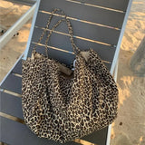 MQTIME  -  Vintage Leopard Print Tote Bag Handbag Women Retro Large Capacity Casual Shoulder Bags Female Harajuku Canvas Y2k Bags