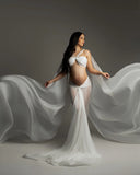 MQTIME  -  Sexy Halter Maternity Photography Gown Soft Convertible Multi Way Braces Dress Maternity Dresses Photo Shoot Tulle Dress For Wom