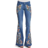 MQTIME  -  Embroidered Jeans Women's ting Washed Denim Jeans, Flare Pants, Casual, Mid Waist, Fashion