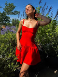 MQTIME  -  Fashion Red High Waist Pleated Mini Vestido Women Sleeveless Off Shoulder Low-cut Ruffle Chest Wrapped Slim Dress New Party Wear