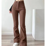 MQTIME  -  Women Flared Jeans Loose Denim Pants Bottom Straight High Waist Stretch Spring Autumn Solid Color Female Fashion Streetwear