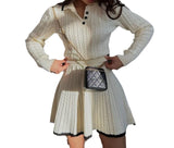 MQTIME  -  Woolen Set 2025 Spring and Autumn Women's Long Sleeve Button Collar Knitted Shirt Top Short Umbrella Skirt