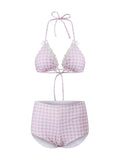MQTIME  -  Women's 2 Piece Bikinis Set Fashion Y2k Printed Tied Halter Neck Swimsuit with Bow Shorts Boxers Summer Bathing Suit