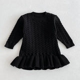  MQTIME  -  New Autumn Kids Princess Dress European American Style Baby Girls Knitting Dress Short Sleeved Solid Color Knitted Clothes