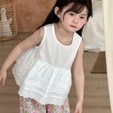 MQTIME  -  New Summer Baby Girls Sleeveless Blouses Lace Embroidery Ruffles Tops Toddlers Kids Cotton Vest Shirts