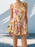 MQTIME  -  Elegant V-Neck Lace Dress Sleeveless  Fit Cocktail Party Dress with Zipper Closure and Floral Embroidery