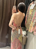 MQTIME  -  Patchwork Multi Print Cowl Neck Women's Dresses Thin Strap Bodycon Skirt Flared Hem Bodycon Skirt Full Length New Fashion