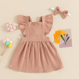 MQTIME  -  0-3Y Toddler Baby Girls Summer Casual Dress Ruffles Flying Sleeve Square Neck Solid A-line Dress with Headband