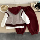 MQTIME  -  Boys Set Autumn Spring Korean Style Fashion Casual Sporty Striped Vest White Base Layer T-shirt Loose Pant Three Piece Set