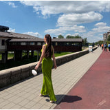  MQTIME  -  Chic Satin Slip Long Dress For Women Cowl-neck Sleeveless Side Split Hip Package Robe Summer Elegant Female Party Dresses