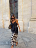 MQTIME  -  Women Casual Cotton Loose Plaid Trousers Fashion Thin Linen Wide Leg Straight High Waist Pants Daily Commute Street Pant