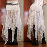 MQTIME  -  Woman Clothes Skirt Lace Splicing Lace Hem Irregular Hip-hugging Mid-length Elastic Waist Long Skirt Cuteore Gothic Y2k Clothes