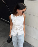 MQTIME  -  Women's White Hollow Bandage Vest Top Sexy Slim Sleeveless Vest Fashion Lace-up Patchwork 2025 Summer Beach Vacation Vest Top