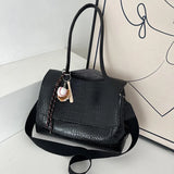 MQTIME  -  Crocodile Pattern Women Shoulder Messenger Bag Large Capacity Retro Flap Tote For Female Casual Pu Leather Commute Handbag