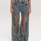 MQTIME  -  Y2k American Spice Girl Retro Straight Pants Hollow Design Jeans Loose Wide-leg Pants
