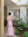 MQTIME  -  Woman Dress Sexy Elegant Sleeveless Floral Printed Spring Fashion Irregular Ruffles Holiday Hollow Out Backless Dresses