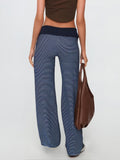 MQTIME  -  Ladies Striped Patterned Relaxed Fit Trousers with Elastic Waistband and Straight Leg Design for Casual Street Style Wear