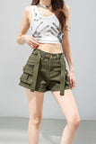 MQTIME  -  Y2K Green High Waist Cargo Denim Shorts Women with Belt Pocket Bodycon Summer Streetwear Hot Pants