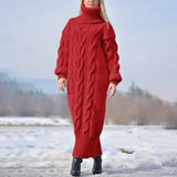 MQTIME  -  Women's Sweater Winter High Neck Solid Color Turtleneck Pullover Twisted Loose Knitted Sweater Long Dress Sweater for Female New