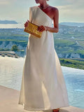 MQTIME  -  Women's Solid Color Summer One-Shoulder Maxi Dresses 2025 New Loose Asymmetrical Urban Elegant Party Evening Long Dress